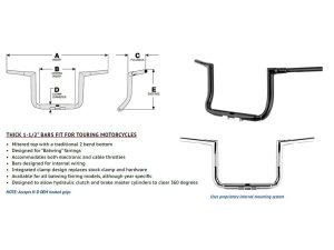 14in. x 1-1/2in. Grande Twin Peaks Handlebar - Gloss Black. Fits Ultra Models 2014up and Street Glide 2014-2023